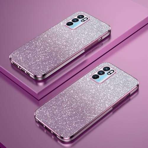 Custodia Telefono Trasparente Compatibile con Oppo Reno 6 5G Cover Cornice Elettroplaccata Gradiente Glitter Protettiva Sottile TPU