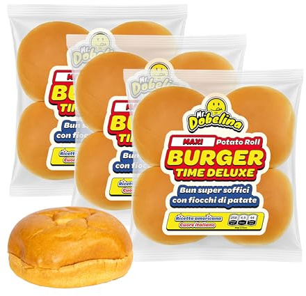 Mr.Dobelina Maxi Kartoffelbrötchen, 3er Pack 4x80g, Weiche Brötchen, Kartoffelbrotbrötchen, Laktosefrei, Made in Italy, Ideal für American Burger und Smash Burgers