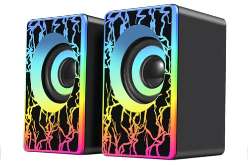 PC Speakers, RGB Computer Speakers for Desktop, 2.0 USB Powered Portable Gaming Speakers with Colorful LED Light, 3.5mm Aux Input Mini Multimedia Speaker Sound Bar for TV Monitors Laptops
