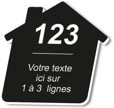 Plaque gravée personnalisée autocollante pour nom et numéro de boîte aux lettres en forme de maison design – noir - format 8x8 cm