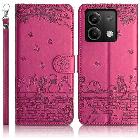 Succtopy Coque pour Xiaomi Redmi Note 13 5G Étui de Protection [Etui à Rabat] [Pochette de Portefeuille] [Fermeture Magnétique] Housse Premium en Cuir PU Portefeuille Redmi Note 13 5G Rose Rouge