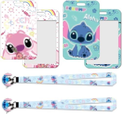 2pcs Cartoon lanière porte - cartes, décoration de carte, kit de ceinture avec porte de carte d'employé, carte d'identité lanière porte - cartes (bleu)