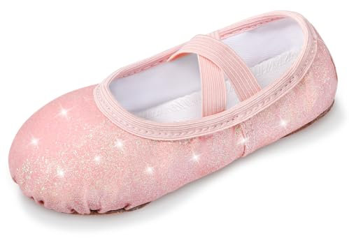 Comfyouth Ballet Shoes for Girls Glitter Dance Shoes Split Sole Ballet Flats Leather Ballerina Dance Slippers for Childrens Toddlers Kids Pink