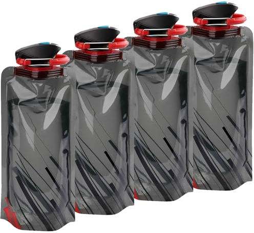 VIEVRE 4 Stück Faltbare Trinkflasche, Wiederverwendbare Trinkflasche Faltbar, Trinkflaschen Faltbar, für Festivals, Wandern, Reisen, Abenteuer, Festival Zubehör (Schwarz)