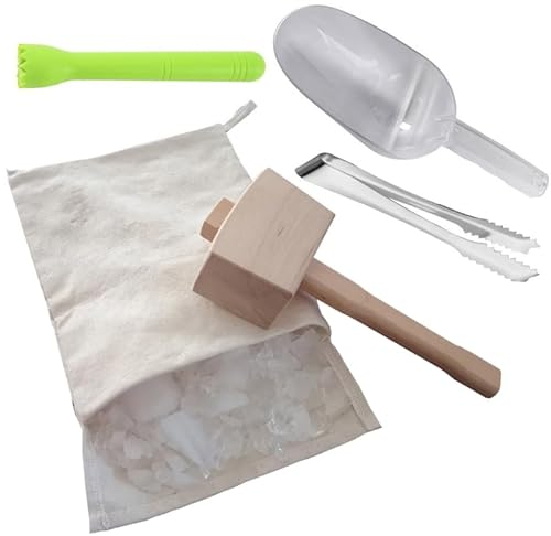 Harter Holzstößel und Eisbeutel-Set, Mojito-Stößel, Werkzeug, Eiszerkleinerer und Segeltuch-Tasche, für Cocktails, Eisbeutel für Eismaschine, wiederverwendbare Eisbeutel für Eismaschine,
