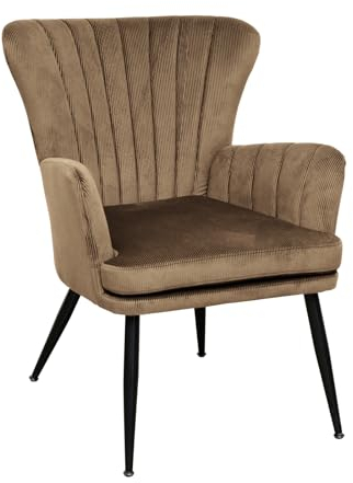 SVITA Sansa Sessel Wohnzimmer Cordbezug Lesesessel modern Polsterstuhl mit Armlehne Loungesessel Braun