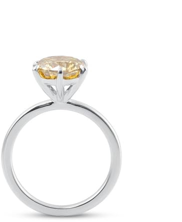 Freundschaftsringe Damen, Moissanite Ring Women's 14 Karat Weißgold Größe 63 (20.1) 3 Moissanit 3Ct Rundschliff Gelb Gravur Für Geburtstag