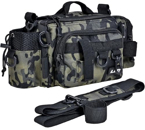 Borsa da pesca, borsa da pesca a spalla, borsa mimetica per esterni, borsa per accessori multi-tasca, tracolla staccabile e regolabile, può essere utilizzata per spalla/tracolla e palmare, incontra un