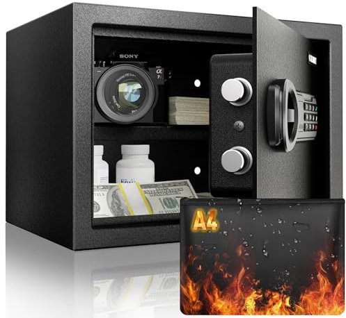 Goldenkey Digitaler feuerfester Safe für Heimdokumente, kleiner Safe mit herausnehmbarem Regal für Waffen und Wertsachen für Büro, Hotel, leises Modell, Wand- und Bodenhalterung, 24 cm D x 34 cm B x