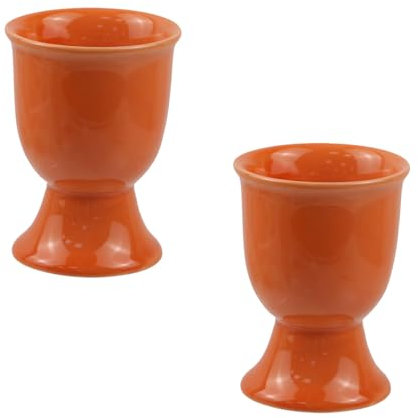 Risbay 2PCS 1.97Dia Ceramics Orange Egg Stand Holders Egg Cups Egg Tray for Boiled Egg