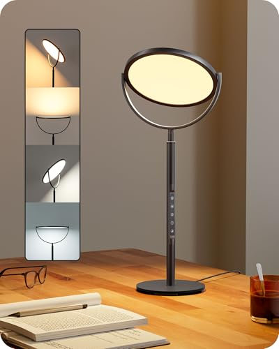 EDISHINE 55cm LED Tischlampe, 300° drehbares LED-Panel, Touch Dimmbar mit 5 Helligkeitsstufen & 4 Farbtemperaturen, Nachtmodus & Timer, Moderne Nachttischlampe für Wohnzimmer und Schlafzimmer, Schwarz