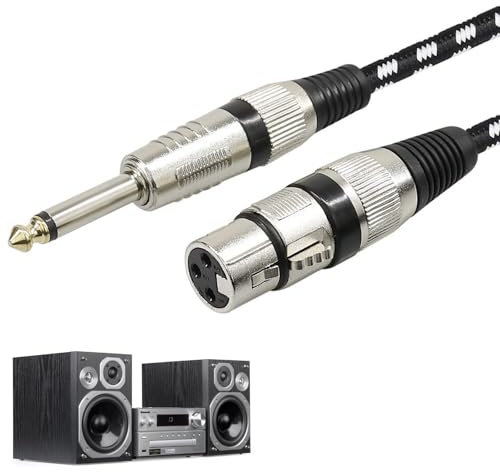 Cable Microfono, 1,5m Cable XLR Hembra a Jack,Cable de Micrófono de Interconexión Desequilibrado, 6.35 mm 1/4 TS Macho a XLR Hembra, Cable de Micrófono Hembra a Jack 6,3 TS para Altavoz Guitarra