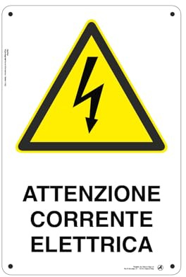 Cartello Segnaletico Attenzione corrente elettrica Alluminio Premium 20x30 cm – Made in Italy, Resistente Esterno, Stampa HD, Installazione Facile, Conforme Normative
