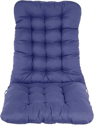Garden High Back Chair Cushion, 120x50cm Soft Cotton Sun Lounger Recliner Chair Cushion Thick Patio Lightweight Seat Pads Non-slip Garden Chairs Cushions for Indoor Outdoor Holiday Beach (Blue)