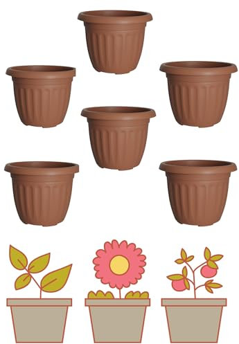 Homey Mart Round Garden Planter Pots, 30 cm, Terracotta Brown, Indoor Outdoor Use, Flower Nursery Pot 10L Capacity, Set of 6