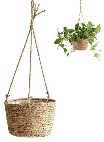 Rcbzzp Pot De Fleurs Tissé Panier, Panier Suspendu de Plantes, Suspendu Panier Tissé, Plante Suspendu Paniers de Fleurs, pour Plantes, Intérieure ou Extérieure(Herbe de Mer)