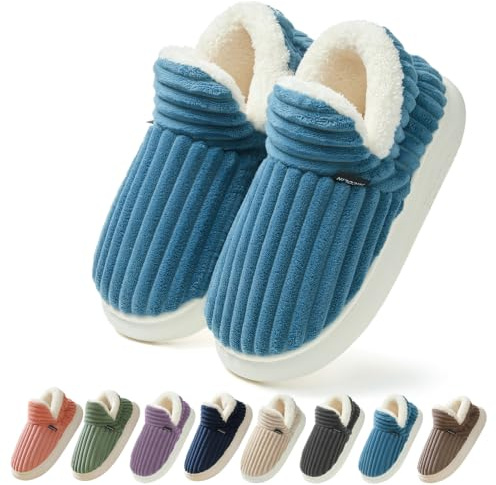 Coswind Chaussons Femme Homme Hiver Chaud Fermés Pantoufle Mousse a Mémoire | Velours Côtelé, Doublure fourrée, Doux et Confortable Slippers, Antidérapantes, Intérieur/extérieur