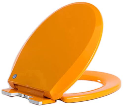 Brigtviee Round PP Toilet Seat with Quick Release Hinges, Soft Close Toilet Seats, Quiet and Slow Close Toilet Lid and Seat, Easy Clean and Install, O-Shaped Toilet Seat Cover,Orange,36x41cm