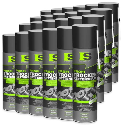 Spraytive 24 x 500ml Profi Trockenkettenspray – Kettenspray mit PTFE, Kettenfett für Fahrrad, Motorrad, Maschinen & Zahnräder – haftstark – kein Abschleudern – Allwetterschutz - Made in Germany