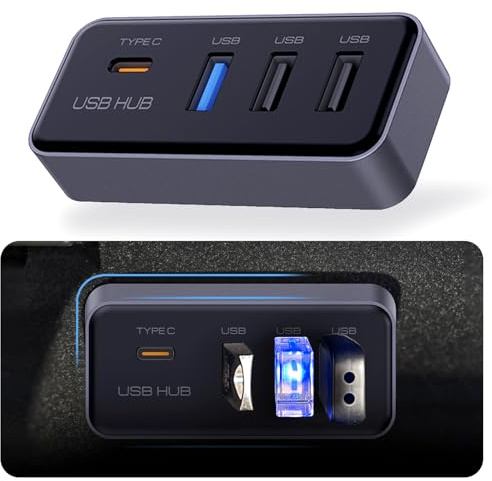 DGXWLLW USB Hub for Tesla Model Y Juniper Model 3 Highland Model Y L | Fits 2025-2026 Juniper 2024-2025 Highland Y L, USB 3.0 Glove Box Hub, 1 USB-C & 3 USB-A, Dashcam, Flash Drive, Data Transfer