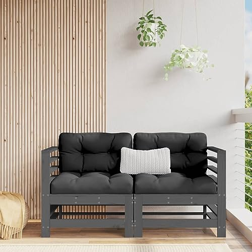 WKIEQACO Ecksofas mit Kissen, 2 Stück, Grau, Massivholz, Kiefer, Outdoor-Sitzgruppe, Outdoor-Sitzgruppe, Sektionalsofa-Einheiten