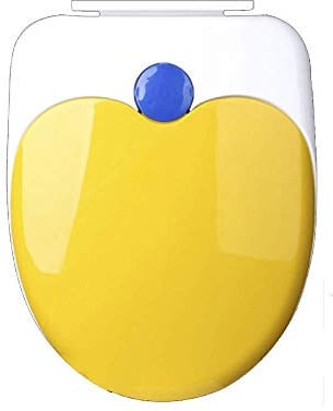 D-förmige Toilettensitze, WC-Sitz mit Kindersitz, mehrfarbig, 34 x 44 cm, oben montiert, Pufferverschluss for ovale WCs(Yellow)