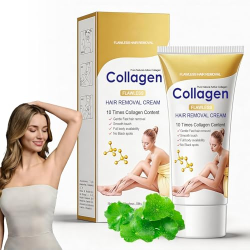 Collagen Haarentfernungscreme Enthaarungscreme Intimbereich,Hair Removal Cream für Legs,Underarms und Bikini Line,Fast Acting Depilatory Cream für Smooth Skin,Moisturizing Body Hair Removal 60g