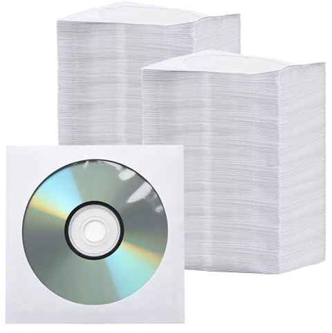 1000 Pcs Cd DVD Sleeves Disc Storage Cases with Clear Window and Flap Bulk,4.7 inch Paper Sleeves for Cd and DVD Protection