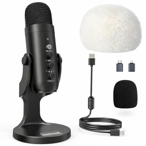 zealsound K66 Mikrofon (Schwarz) und D65 Fell-Windschutz (Weiß)