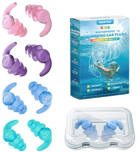 Tappi per Le Orecchie da Nuoto per Bambini, 4 Paia Tappi Orecchie Piscina Riutilizzabili Impermeabili, Protezione dell'orecchio per Doccia Nuoto Bagno per Bambini 4-12 Anni