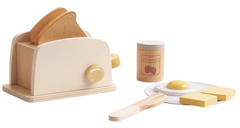 WoddyGo Jouet Grille-Pain en Bois Pop-up pour Enfants, Accessoires de Cuisine pour Enfant, Set de Jeu de Petit-déjeuner, Jouet Montessori pour Enfants à partir de 3 Ans
