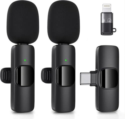 Wireless Lavalier Microphone for iPhone, Android, iPad & USB-C, Mini Wireless Mic with Noise Cancellation, Clip-On Microphone for Video Recording, Podcast, Interview, TikTok, YouTube & Live Streaming