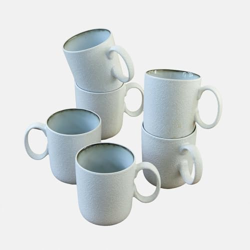 LOBERON Tasse 6er Set Eiruna - Matte Egg-Shell-Struktur Außen - Glänzende Innenfläche - Spülmaschinenfest & Mikrowellengeeignet - Geschirr - Steinzeug, creme