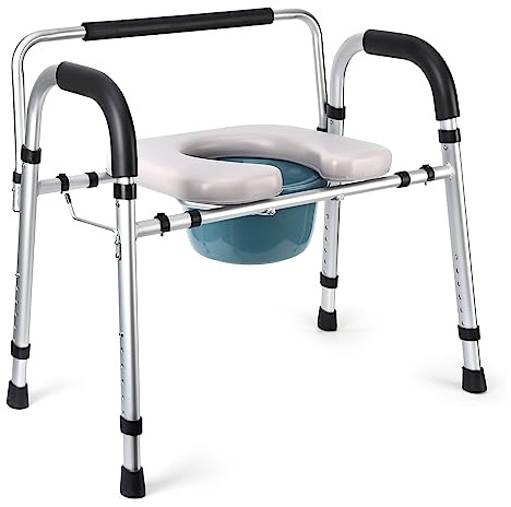 Aptliton Raised Toilet Seat with Arms 500LBS Heavy Duty Height Adjustable, Bedside Commode Shower Chair with Removable Bedpan for Elderly Disabled, Silver Frame
