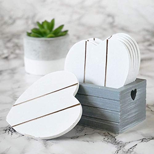 HomeZone® Set of 6 White Heart Wooden Coasters Set of 6 Housewarming Gifts House Decor Coffee Mug Placemats Non Slip Mat Coffee Table Decor Wooden Anti Slip Heart Shaped Decorative Home Accessories