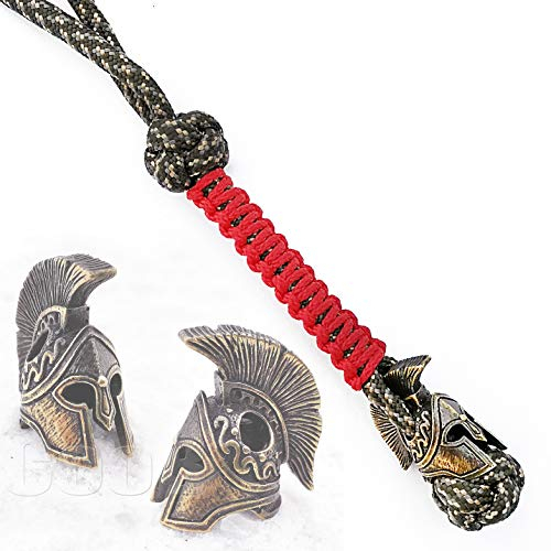 CooB EDC Paracord Knife Lanyard with Hand-Casted Solid Metal Paracord Bead Pendant Spartan Helmet. Keychain Knives Lanyards (Bronze)