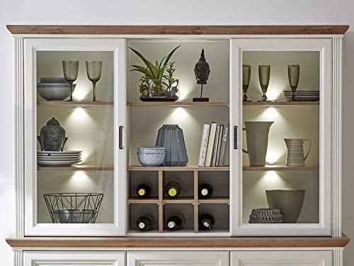 möbelando Buffet-Aufsatz Aufsatzschrank Schrank-Aufsatz Buffet-Schrank Vitrine Jillana I Pinie hell/Artisan Eiche