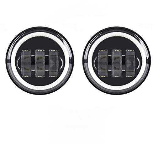 SKUNTUGUANG 1 Pair 4.5 Inch LED Fog Lights with Angel Eyes for (Black)