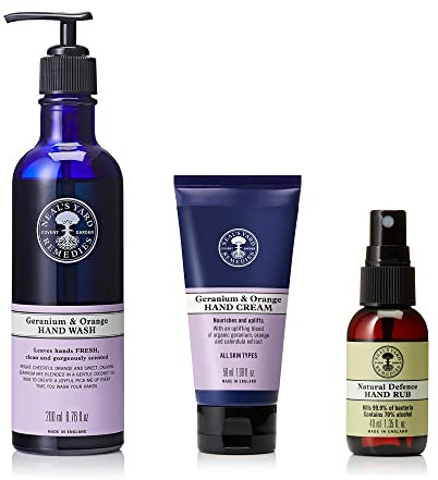 Neal's Yard Remedies Geranium and Orange Hand Nourishing Bundle with Wash (200ml), Hand Cream (200ml) & 40ml Hand Sanitiser