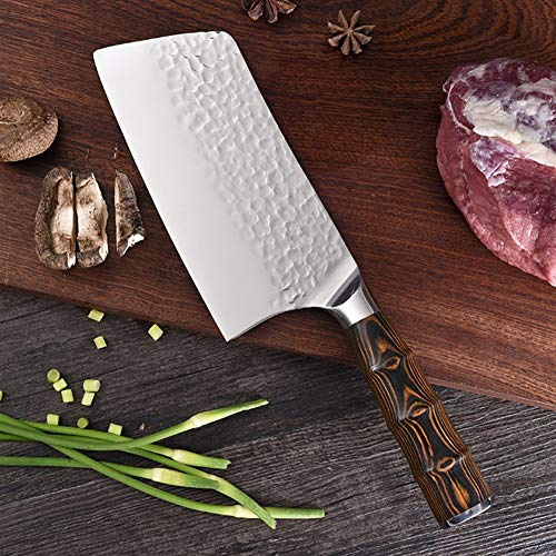 FOOSKOO Hackmesser 18cm Messer Scharfe Klinge Chinesisches Kochmesser mit Bambusfuge Holz Griff Damast Hackmesser für Küche & Restaurant