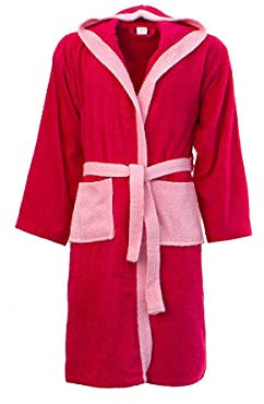 Morbidissimi Accappatoio Junior Spugna Bicolor Con Cappuccio, Cinturino e 2 Tasche, Accappatoi Ragazzi, Bambino, Bambina in Spugna Morbida 400 gr/mq 100% Y781 (Accappatoio Fucsia-Rosa, 14-16 anni)
