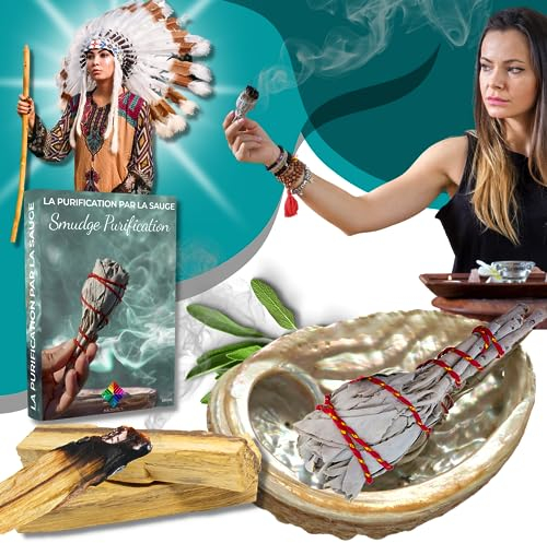 Sauge Blanche Purification, 1 Bâton de Sauge Blanche Purification + Coquille d'Ormeau + 3X Bâtons de Palo Santo A Brûler + Ebook Pratique (PDF) – pour Purifier Les Énergies Négatives et Esprits