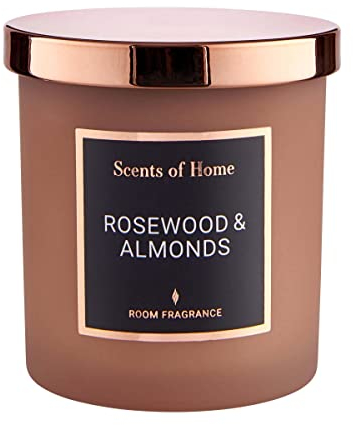 BUTLERS Duftkerze im Glas mit Deckel -Rosewood & Almond SCENTS of Home- Natürliche Sojawachs-Kerze 30 Std. Brenndauer | Aromakerzen & Aromatherapie-Duft für den Winter