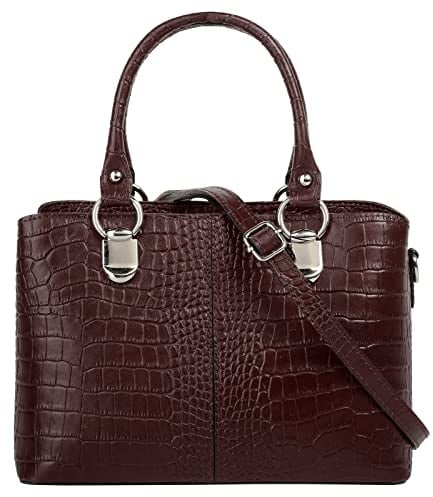 Cluty Umhängetasche Echt Leder Damen Made in Italy, Kroko-Optik Handtasche, Damen Schultertasche, elegante Henkeltasche