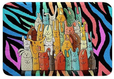 Homewish Lustige Tier Badteppiche für Kinder Jungen Mädchen süßes Kaninchen Badematte 40 x 60 Regenbogen Zebra rutschfest Badteppiche Kleinkinder Tiermotiv flauschig Plüsch Cartoon Stil Duschvorleger