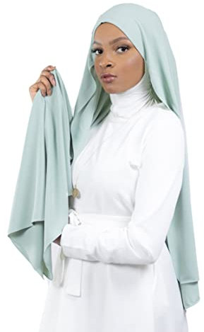 HE700 Damen-Hijab zum Hineinschlüpfen mit Knotenmütze, luxuriöser Medinenseide, Wassergrün., One size