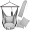 DETEX® Hängesessel bis 150kg Belastbar mit Flaschenhalter Boho Stil Wetterfest Garten 360° Drehbar Grau Hängestuhl Indoor & Outdoor Kissen