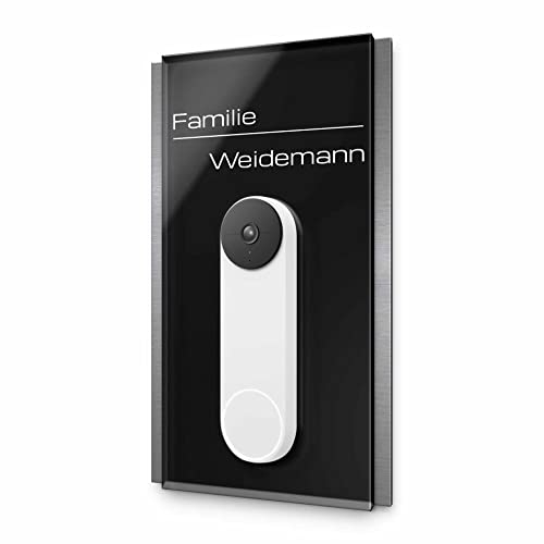 Modernes Namensschild für Google Nest Doorbell mit Akku - personalisiertes Türschild aus Edelstahl & Acrylglas | kompatibel mit Nest Videotürklingel Funk Video Klingel - Funkklingel Zubehör