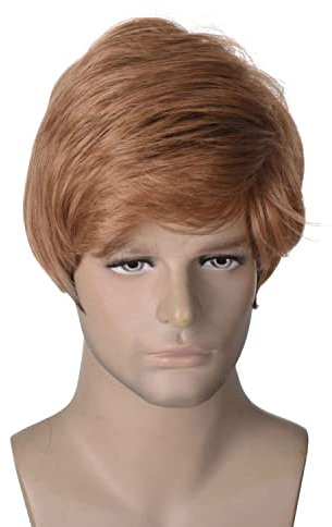 Morticia Herren 70er Jahre Kurze Gerade 60er Jahre Halloween Kostüm Realistische Shaggy Perücke (Light Auburn)