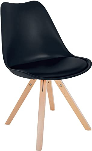 CLP Stuhl Sofia Kunststoff I Esszimmerstuhl Mit Kunstledersitz und Kunststoffschale I Kunststoffstuhl Mit 4-Fuß Holzgestell Farbe schwarz Gestell Farbe Natur (eckig)